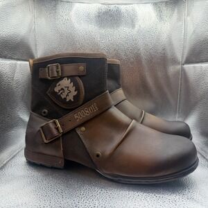 Size 11.5 Osstone Brown Mens Leather Round Toe Ankle Moto Chukka Boots 5008-1